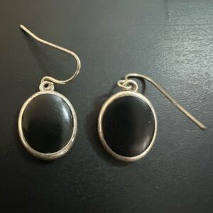 Kenneth Cole Black and Silver Oval Earrings